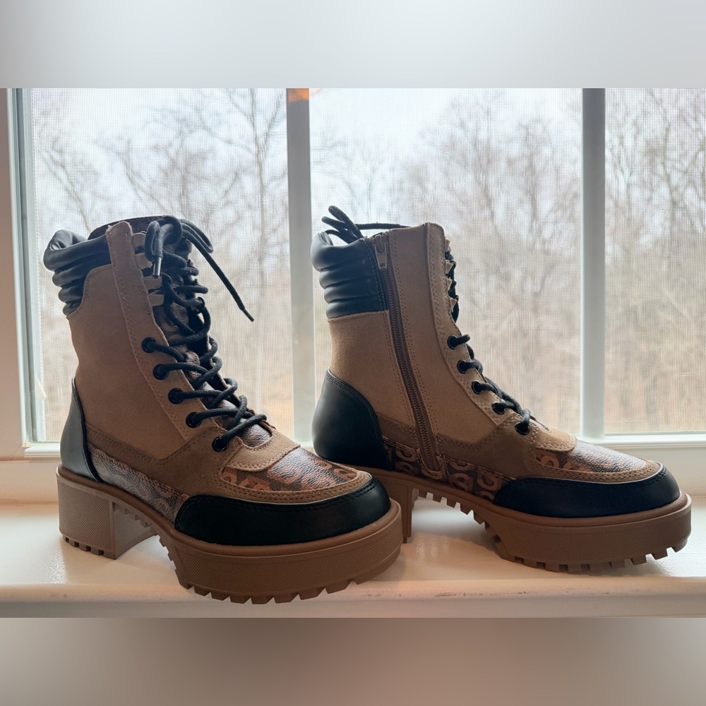 Steve Madden Black and Brown Lace-Up Boots